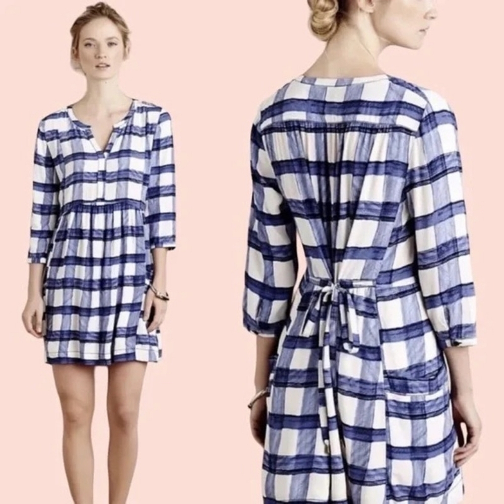 Maeve Anthropologie Checkered Gingham Shirt Dress